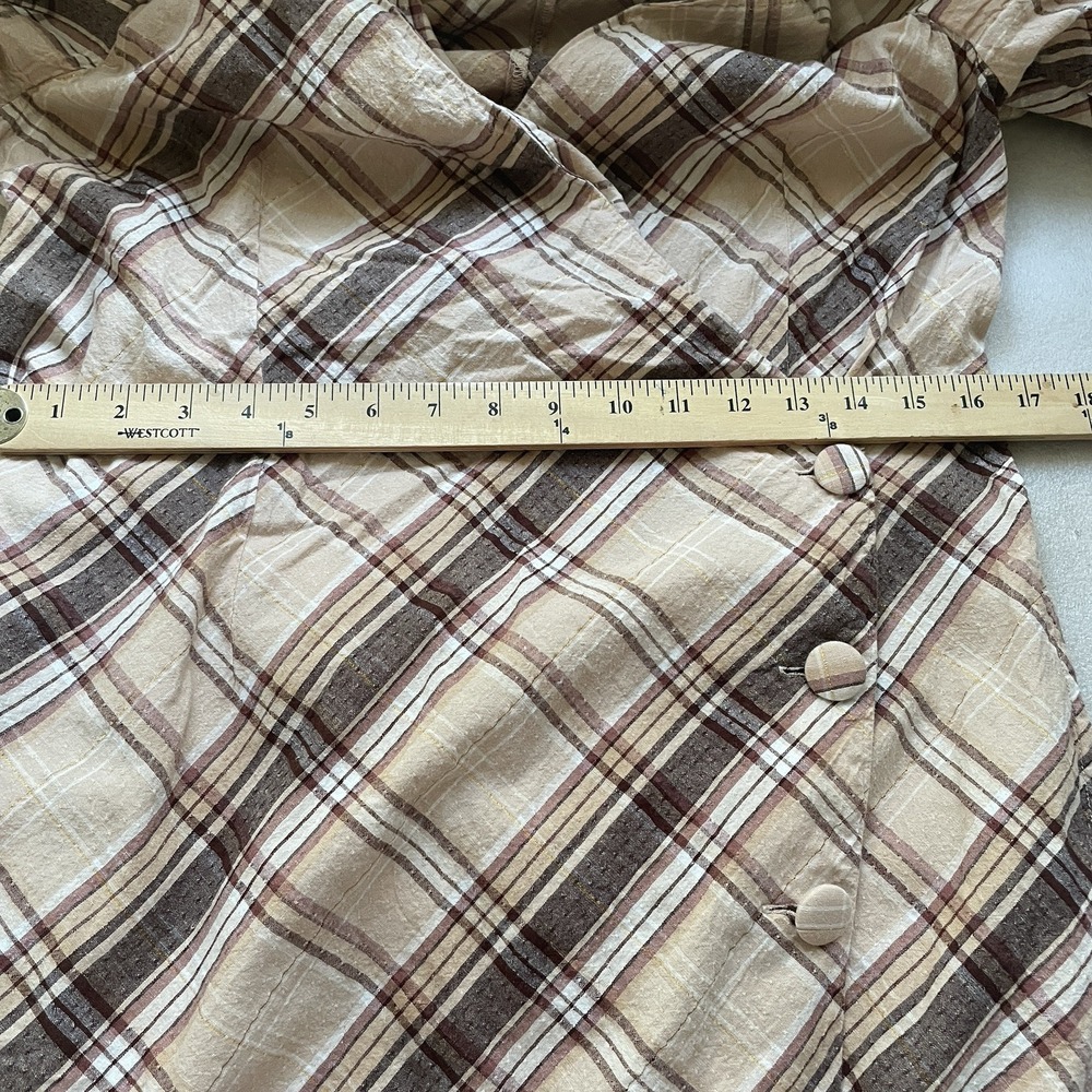 Inc International Concepts Dress Women 10 Brown Plaid Linen Blend Faux Wrap Boho - Picture 11 of 14